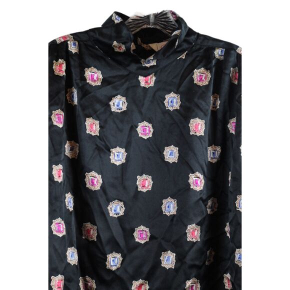 Gray Rose Black Women's Dress Top Blouse Collared Back Button Closure 12 059 - Picture 4 of 6